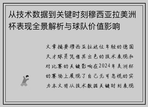 从技术数据到关键时刻穆西亚拉美洲杯表现全景解析与球队价值影响